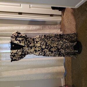 Silky Flowy Floral Navy and Cream Women's Dress